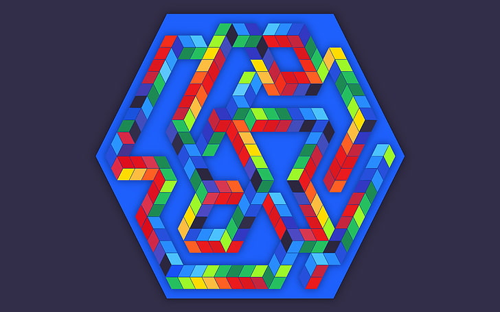 western script, multicolored, hexagon, shape Free HD Wallpaper
