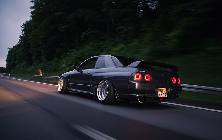 White R32 GTR, motion, germany, stance, outdoors Free HD Wallpaper