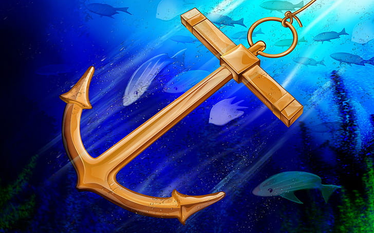 Anchor Drop, anchor, fish,, deep, blue Free HD Wallpaper