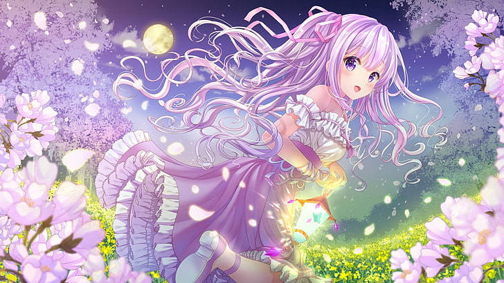 Anime Girl Art, springtime, young adult, females, pink color Free HD Wallpaper