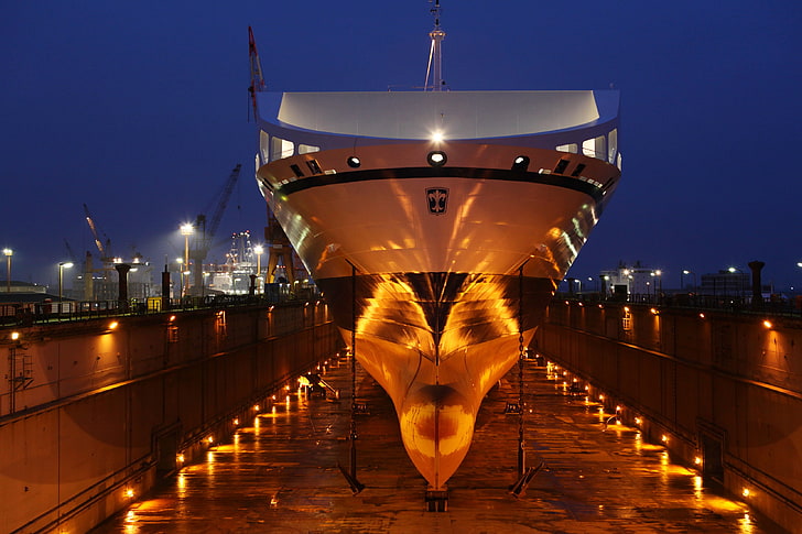 Boat Dock Lighting, illuminated, orange color, pier, mode of transportation Free HD Wallpaper