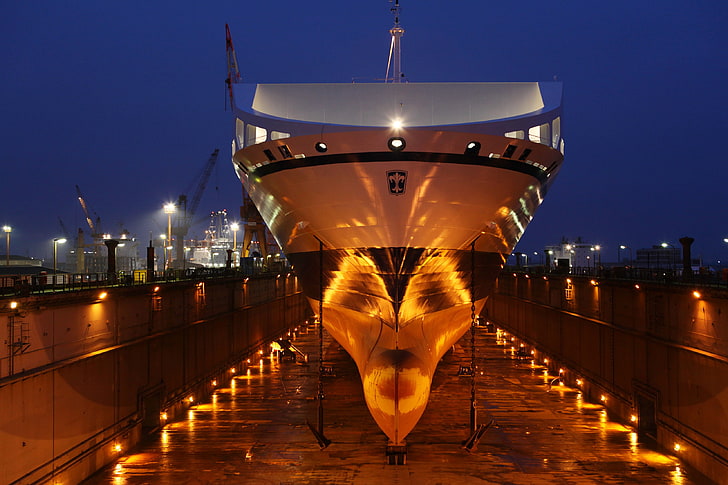 Boat Dock Lighting, illuminated, orange color, pier, mode of transportation