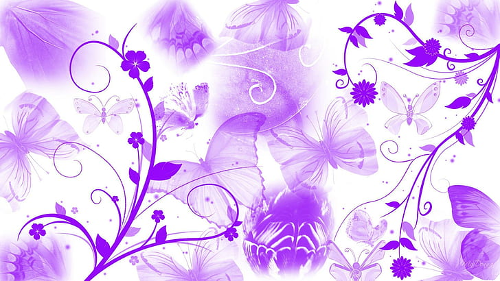 Butterflies On Flowers, 3d and abstract, flowers, butterfly, white Free HD Wallpaper