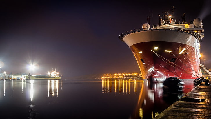 Cargo Ship Front View, anchored, transportation, harbor, dark Free HD Wallpaper