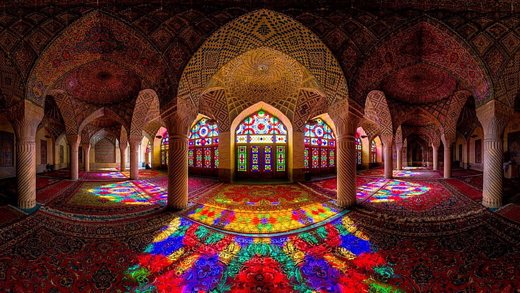 colored lights, photo, mosque, lights Free HD Wallpaper