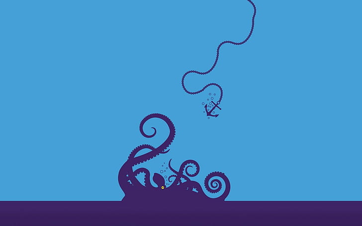 Cute Purple Octopus, octopus, minimalism, anchors Free HD Wallpaper