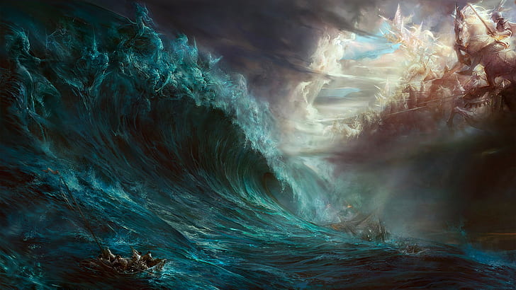 Free Epic, zeus, poseidon, waves, fantasy art Free HD Wallpaper