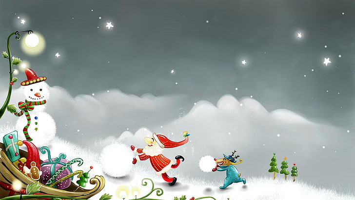 Funny Christmas Snowman, art, outdoors, sky, festive Free HD Wallpaper