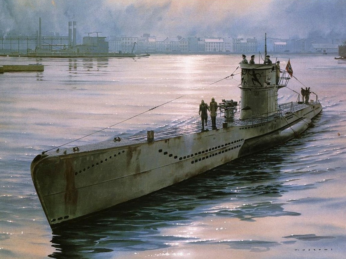 German U-boats, damaged, nature, sky, no people