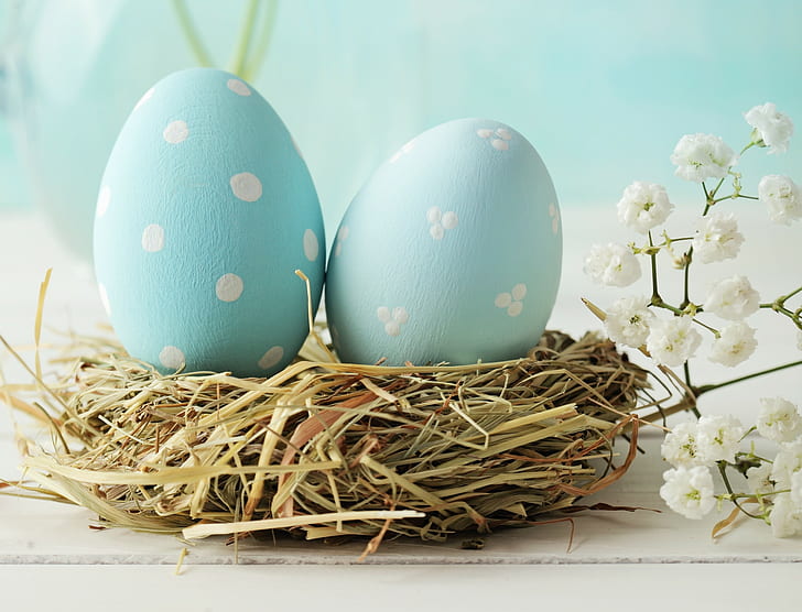 Hand Painted Easter Eggs, blue eggs, easter, holiday, easter holiday Free HD Wallpaper