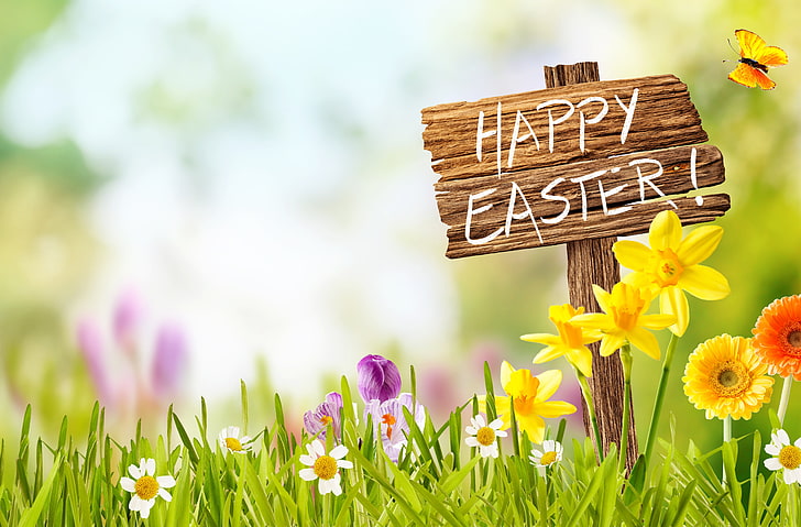 Happy Spring Easter Flowers, happy, eggs, decoration, easter Free HD Wallpaper