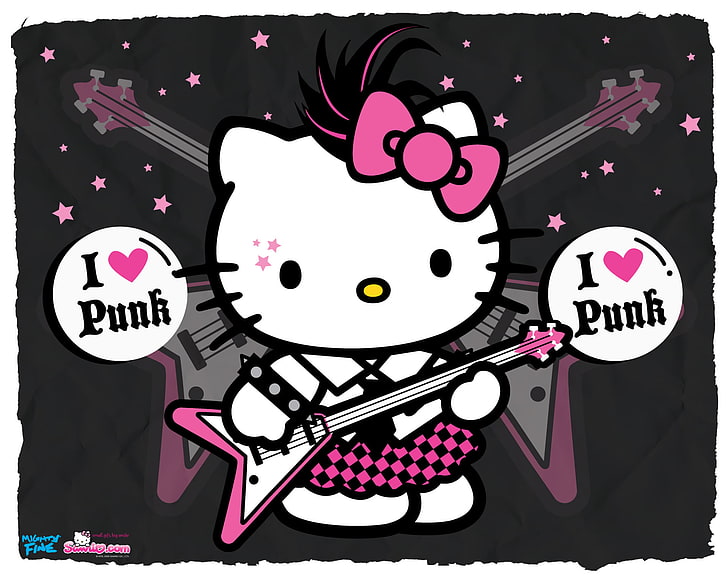 Hello Kitty Punk Shirt, pattern, color image, black color, kitty Free HD Wallpaper