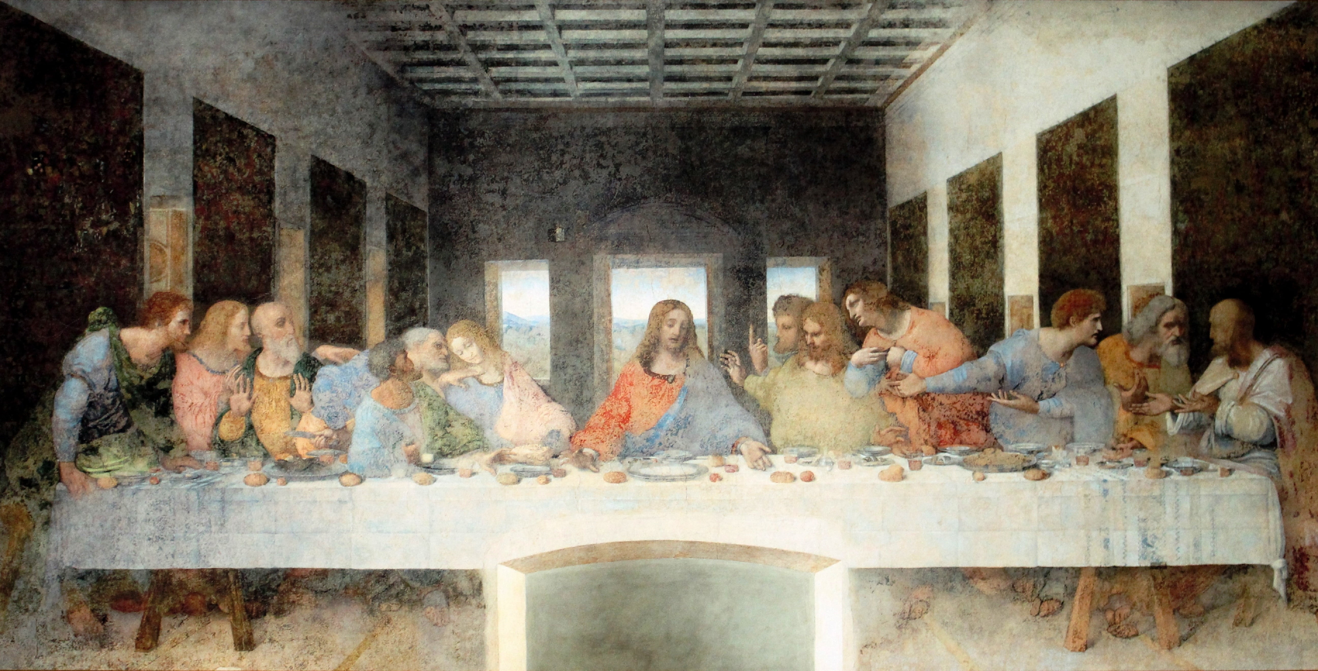Last Supper Painting, architecture, mid adult, sitting, mid adult men