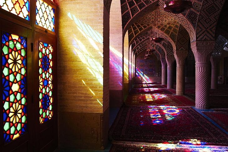 Masjid Nasir Al-Mulk, no people, illuminated, decoration, place of worship Free HD Wallpaper