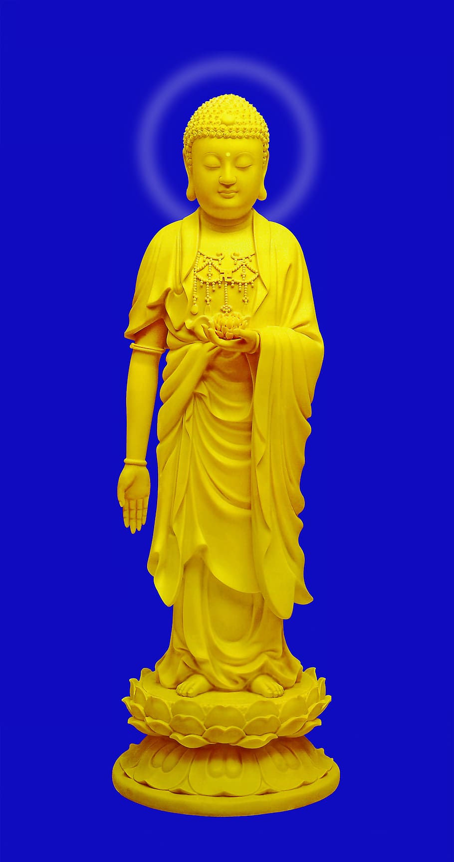 Medicine Buddha, male model amitabha buddha, copy space, colored background, architecture Free HD Wallpaper