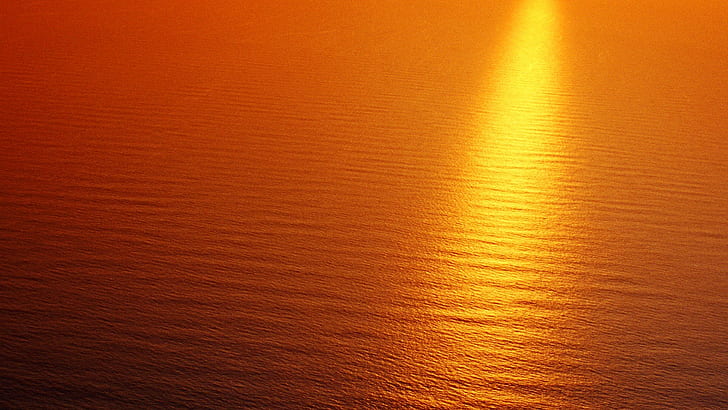 Orange Ocean Sunset, metal, gold colored, sunlight, textured effect Free HD Wallpaper