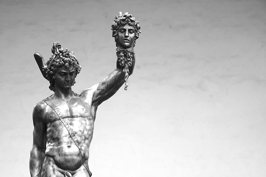 Perseus Slaying Medusa Statue, low angle view, architecture, representation, art and craft Free HD Wallpaper