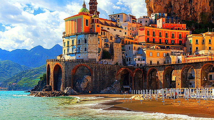 Positano Italy, amalfi, salerno, italy, coast Free HD Wallpaper