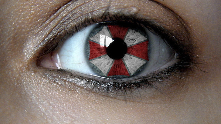 Resident Evil Red Umbrella, closeup, full frame, eyes, real people Free HD Wallpaper