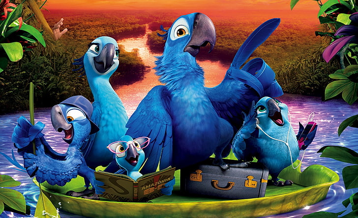 Rio 2 Movie Logo, gold and blue macaw, macaw, carla, others Free HD Wallpaper