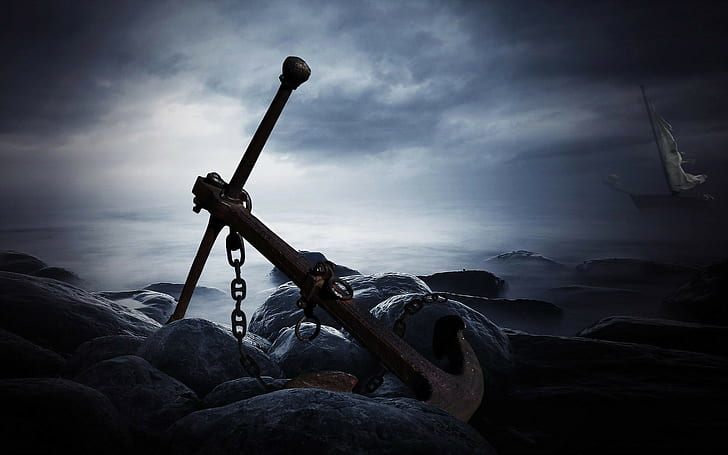 Simpson Titan Anchor, rocks, anchors, ship, sky Free HD Wallpaper