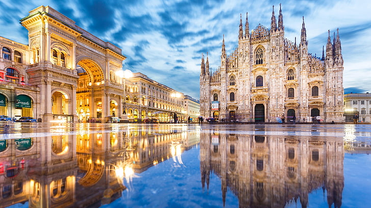 Sites in Milan Italy, illuminated, cityscape, tourism, architecture Free HD Wallpaper