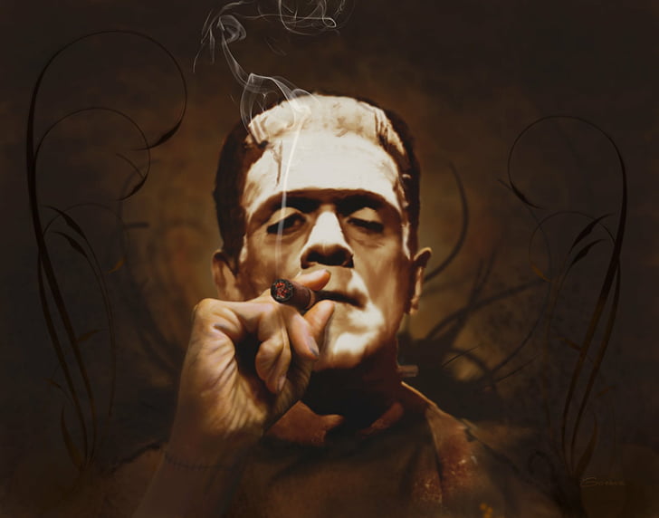 smoking, frankenstein, dark Free HD Wallpaper