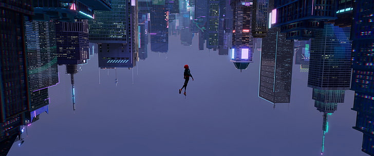 Spider-Verse Movie, city, business person, illuminated, skyscraper Free HD Wallpaper