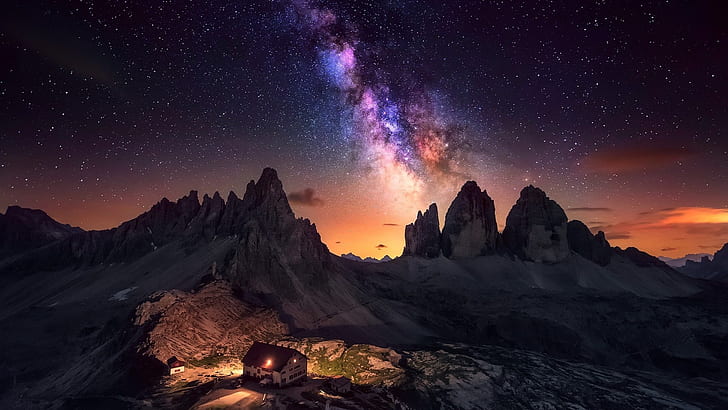 Summer Dolomites Italy, europe, night, tre cime di lavaredo, drei zinnen Free HD Wallpaper