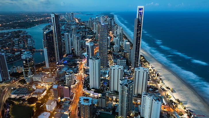 Surfers Paradise Gold Coast Australia, blue cityscape, queensland, aerial photography, coast Free HD Wallpaper