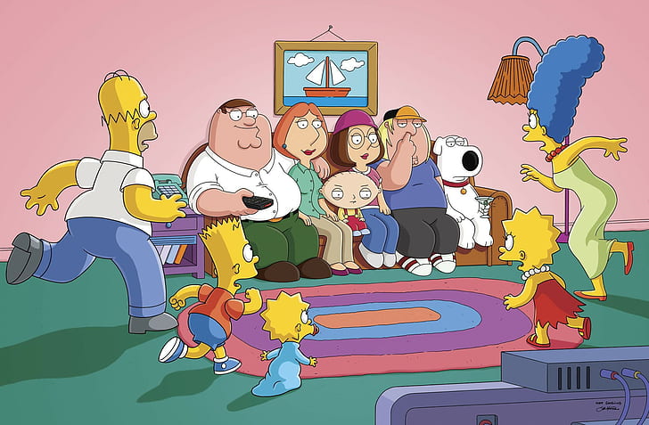 The Simpsons Guy Fight, maggie, family guy, stewie, matt groening Free HD Wallpaper
