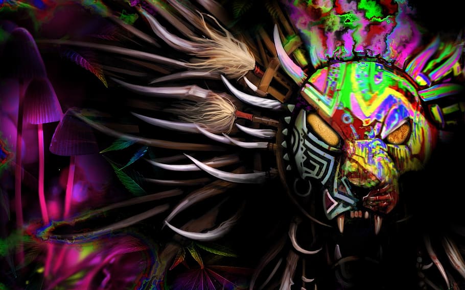 Tribal HD, ornate, full frame, black background, vibrant color