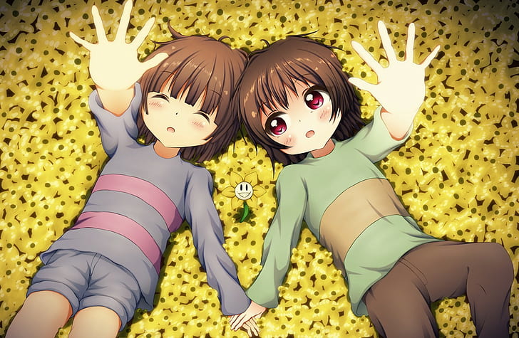 Undertale Chara Anime and Frisk, undertale, frisk, chara, flowey Free HD Wallpaper