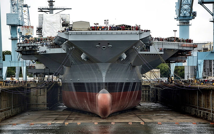 USS Gerald Ford News, no people, pier, machinery, industry Free HD Wallpaper