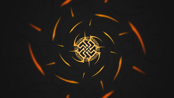 Yellow Mandala, swastika, single object, black background, shape Free HD Wallpaper