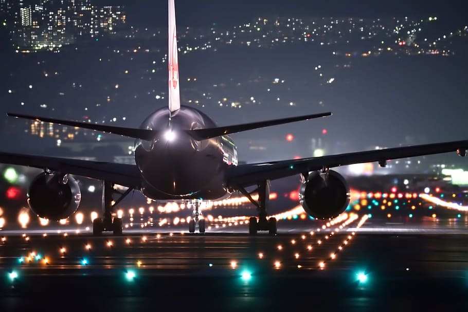 Airplane Runway at Night, airport, airplane, airport runway, architecture Free HD Wallpaper