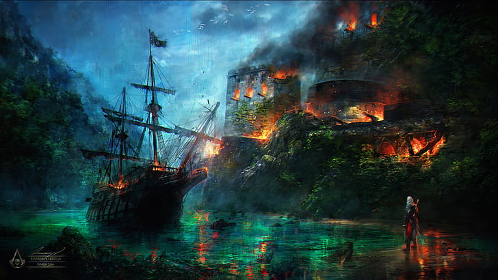 Assassin's Creed Black Flag Boat, cars, assassins creed black flag, ford, water Free HD Wallpaper