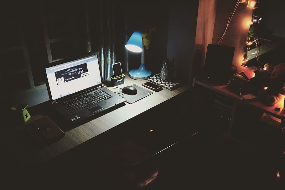 Dark Gamer Room, computer equipment, illuminated, keyboard, internet Free HD Wallpaper