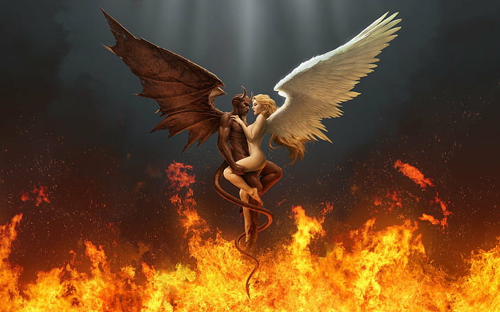 Demon Angel, passionate, passion, heat, hugs Free HD Wallpaper