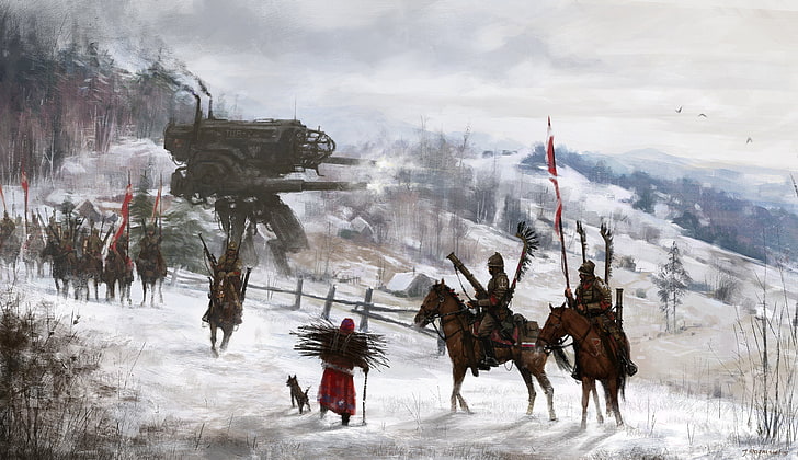 Iron Harvest Saxony Flag, iron harvest, mammal, snow, day