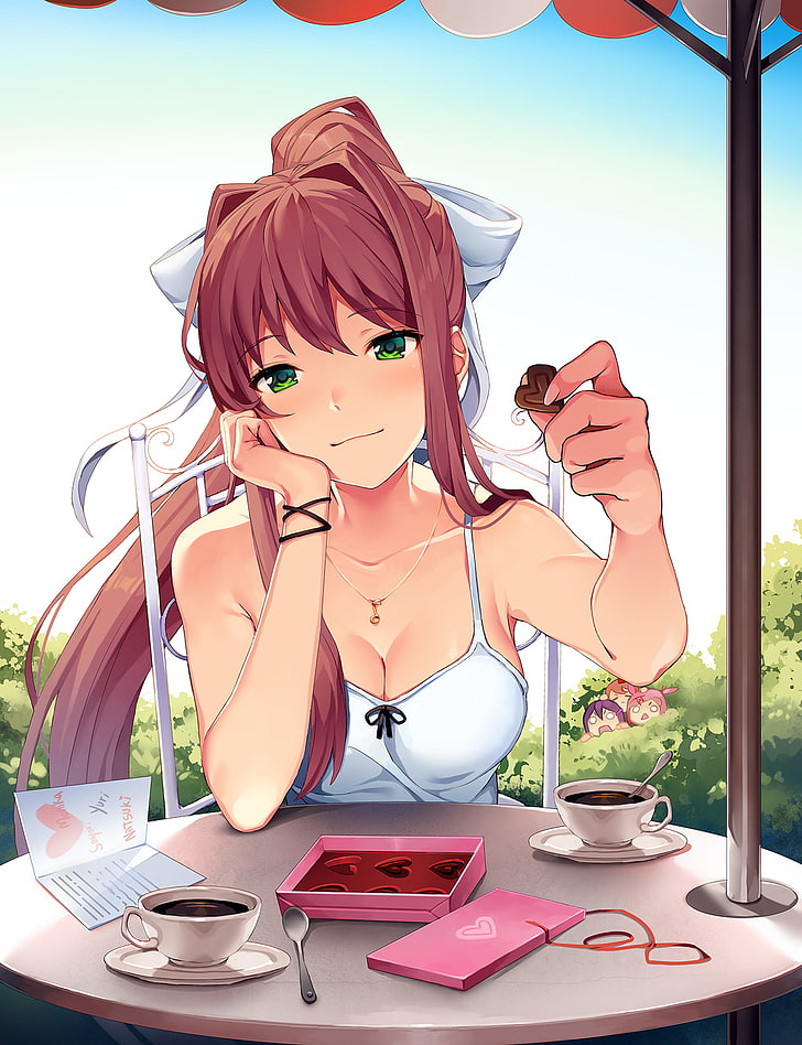 Just Monika, monika doki doki literature club, one person, fruit, sky Free HD Wallpaper