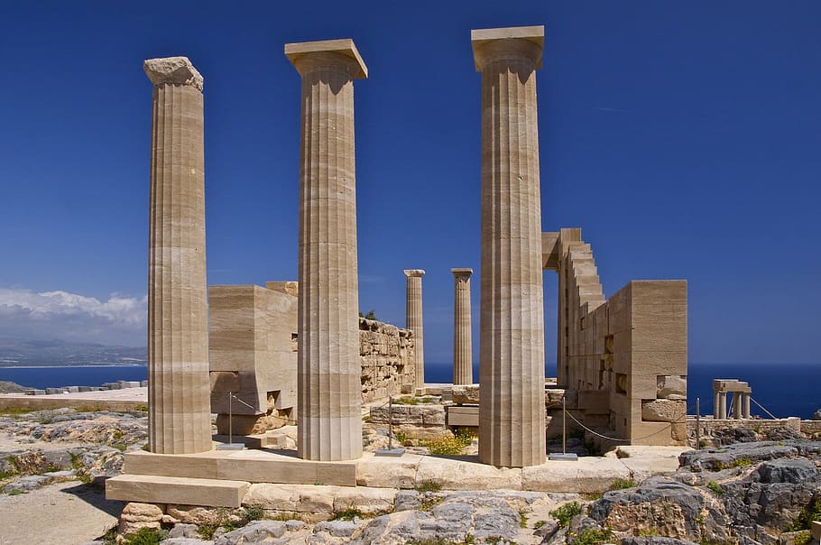 Lindos Town Rhodes, rhoades, damaged, outdoors, architectural column Free HD Wallpaper