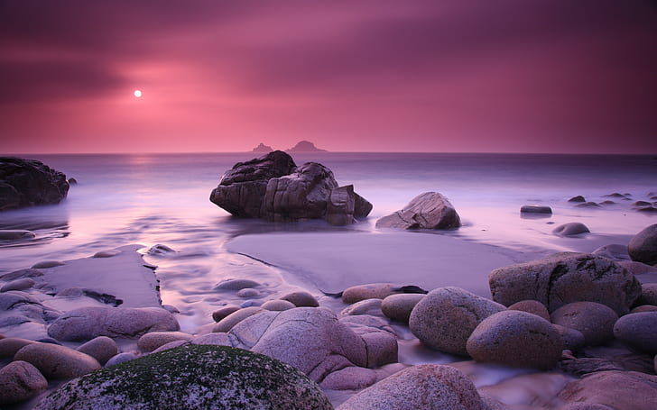 Purple Beach Sunrise, beautiful, 2560x1600, background, static Free HD Wallpaper