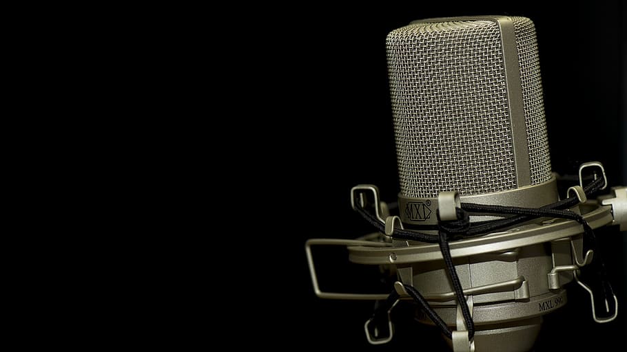 Radio Microphone, black background, entertainment, silver colored, voice Free HD Wallpaper