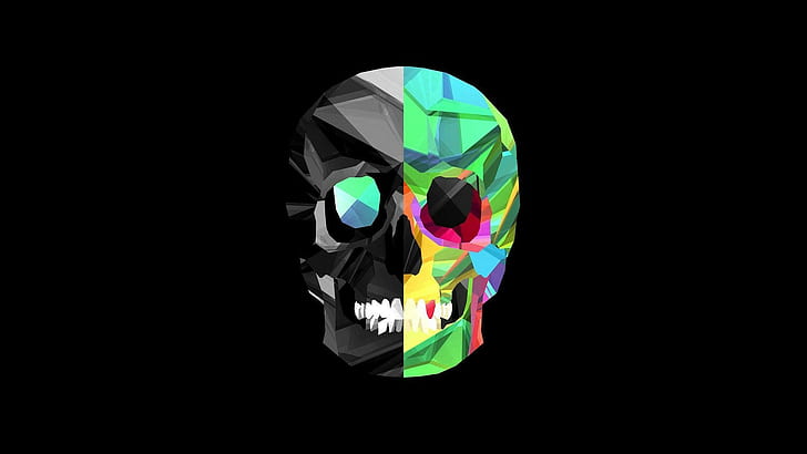 Skull Art, skull, black background, black, colorful Free HD Wallpaper