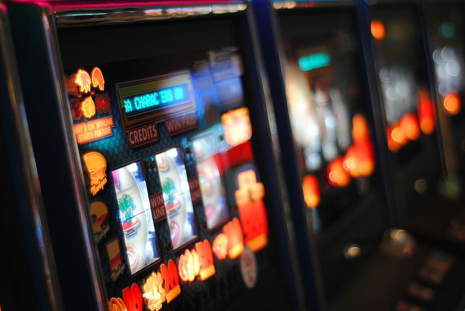 Slot Machines Vegas, nightlife, multi colored, light, indoors Free HD Wallpaper