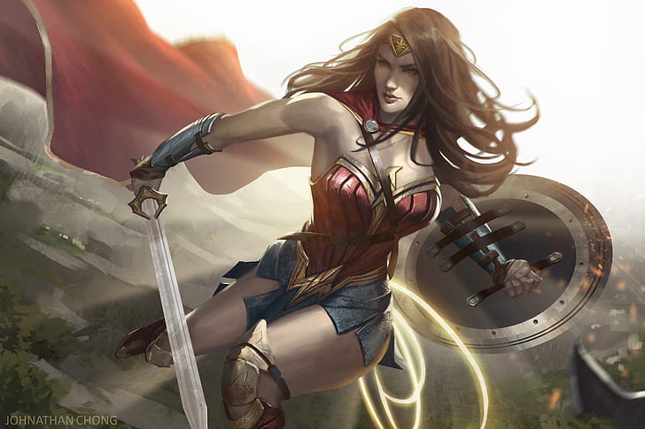 Wonder Woman Rebirth Art, art, superhero, cape, protective bracelets Free HD Wallpaper