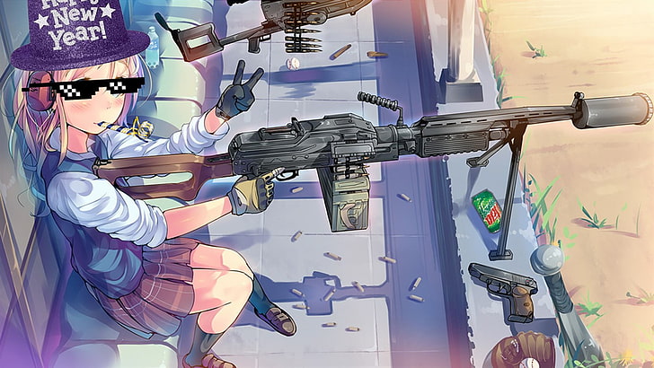 Anime Girl with a Gun PFP, technology, sunglasses, people, standing Free HD Wallpaper