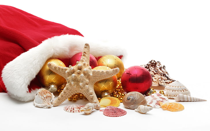 Beach Christmas Scene, christmas ornaments, advent, new year, seashells Free HD Wallpaper