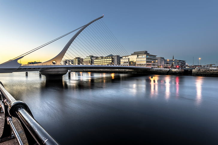 Calatrava Bridge Dublin, urban skyline, clouds, blue  bridge, famous place Free HD Wallpaper